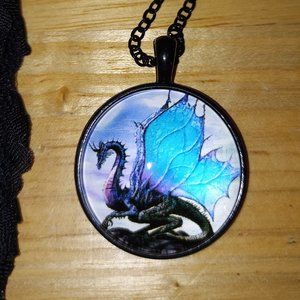 Fairy Wing Dragon Pendant Necklace +Flower Jewelry Bag